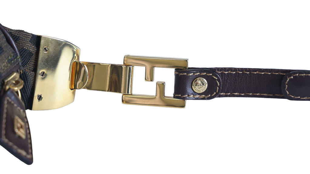 Preloved FENDI Zucca Canvas Leather Crossbody Gold Tone Handbag Brown | Luxe Again Maison