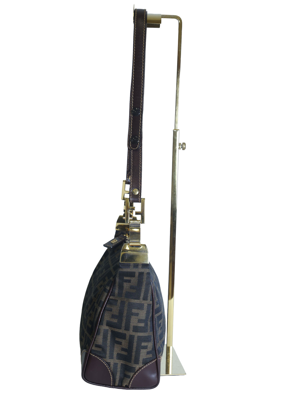 Preloved FENDI Zucca Canvas Leather Crossbody Gold Tone Handbag Brown | Luxe Again Maison