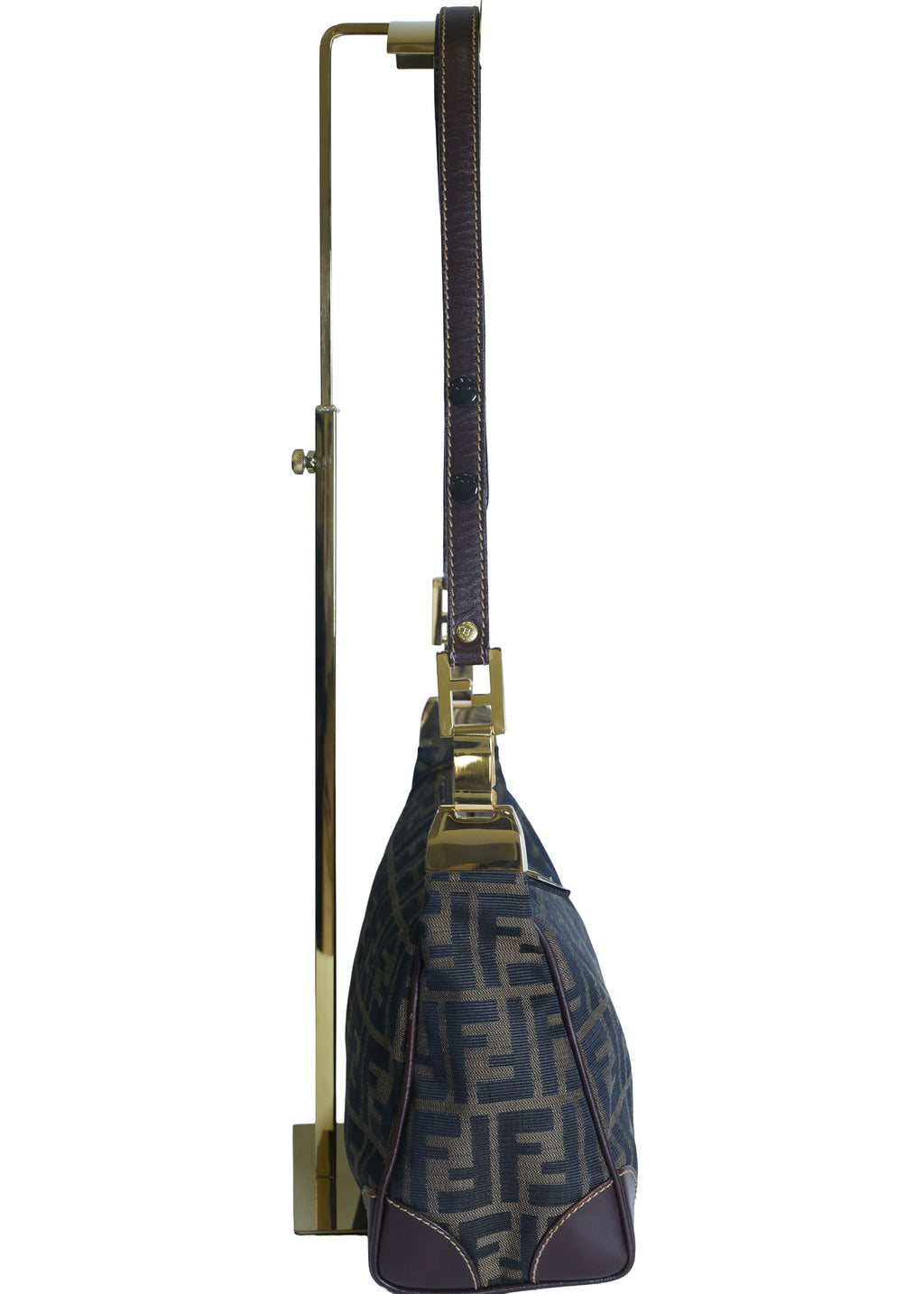 Preloved FENDI Zucca Canvas Leather Crossbody Gold Tone Handbag Brown | Luxe Again Maison