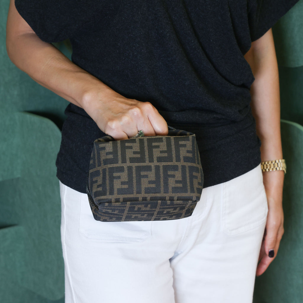 Preloved FENDI Zucca Canvas Leather Mini Cosmetic Bag Brown | Luxe Again Maison