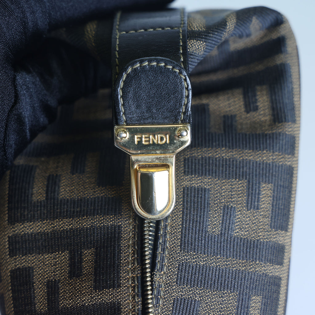 Preloved FENDI Zucca Canvas Leather Mini Cosmetic Bag Brown | Luxe Again Maison
