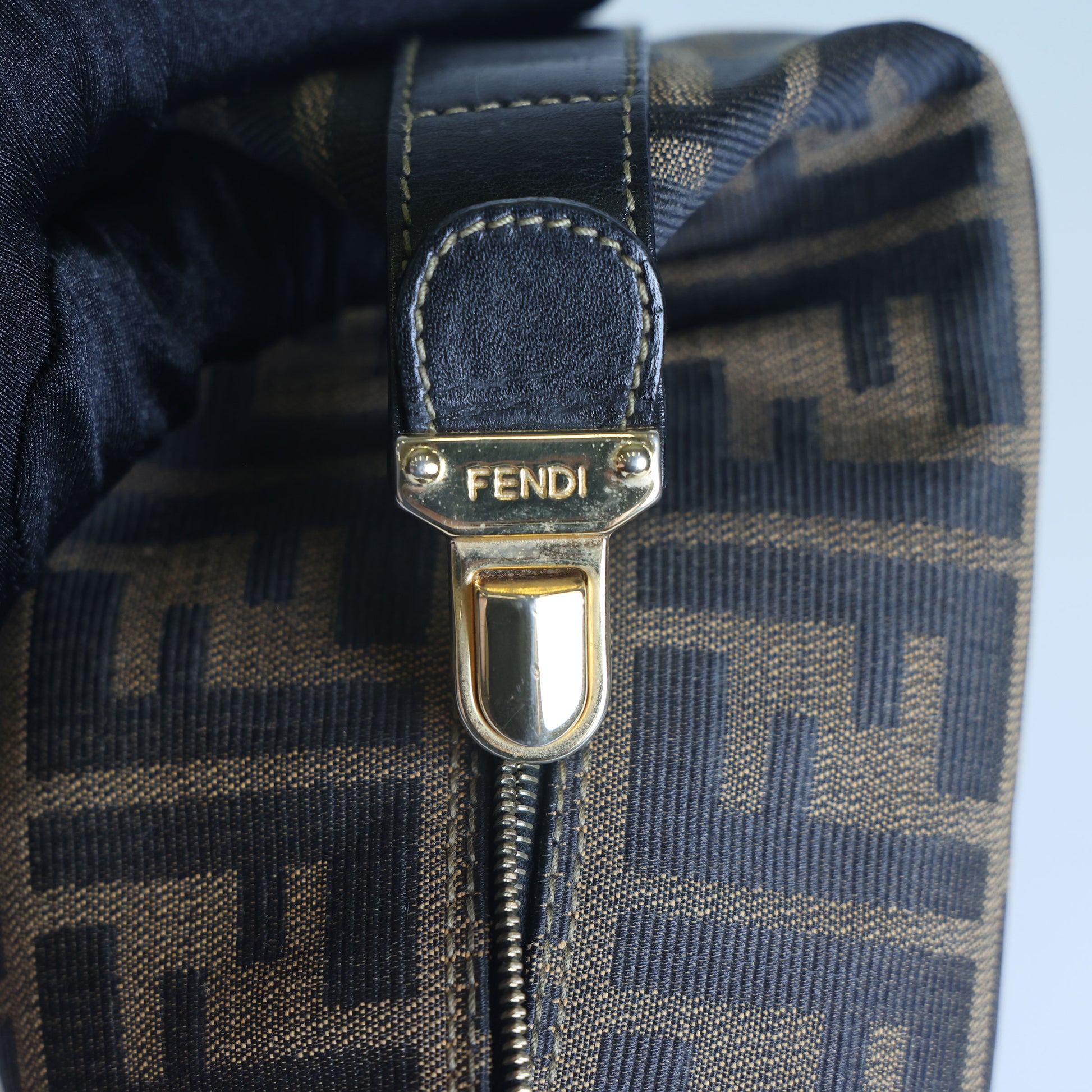 Preloved FENDI Zucca Canvas Leather Mini Cosmetic Bag Brown | Luxe Again Maison