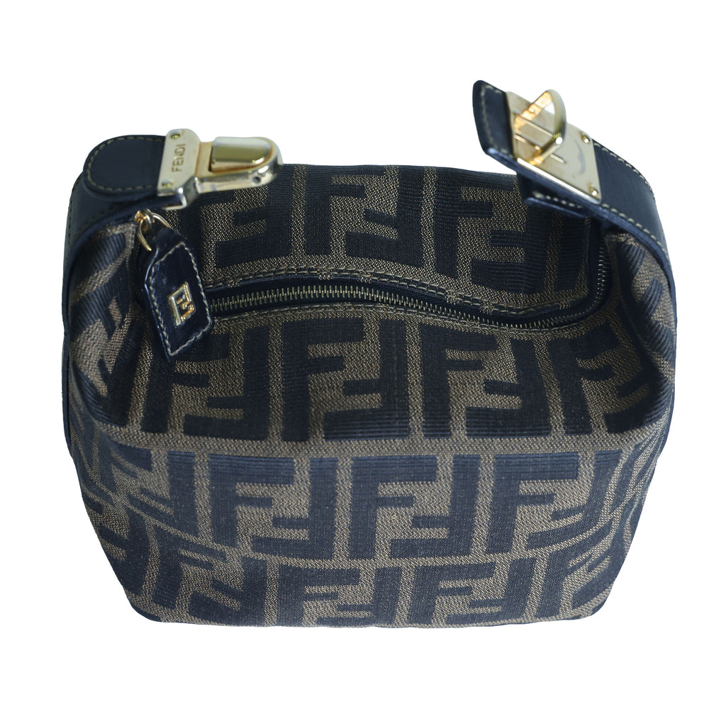Preloved FENDI Zucca Canvas Leather Mini Cosmetic Bag Brown | Luxe Again Maison