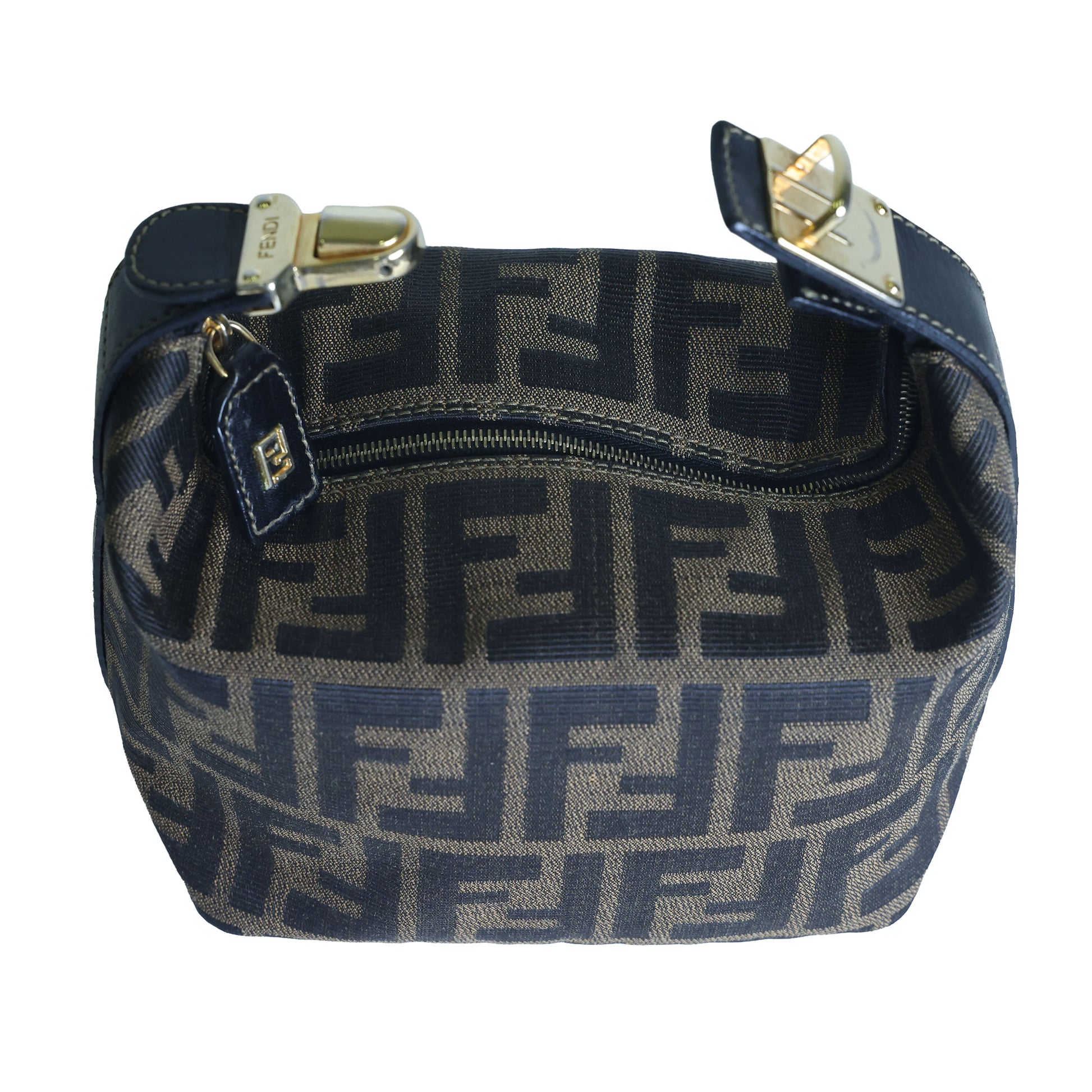 Preloved FENDI Zucca Canvas Leather Mini Cosmetic Bag Brown | Luxe Again Maison