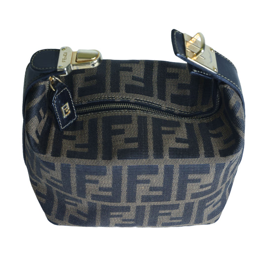 Preloved FENDI Zucca Canvas Leather Mini Cosmetic Bag Brown | Luxe Again Maison