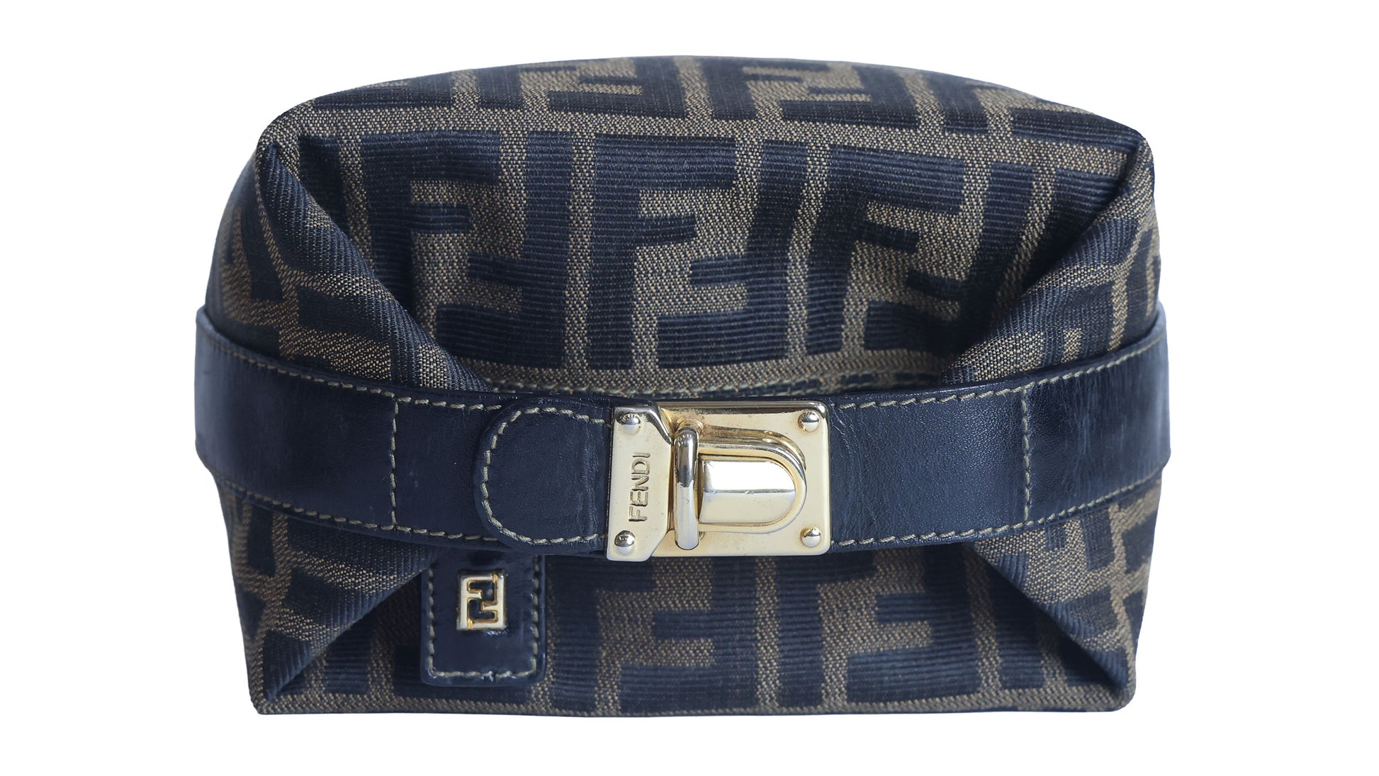 Preloved FENDI Zucca Canvas Leather Mini Cosmetic Bag Brown | Luxe Again Maison