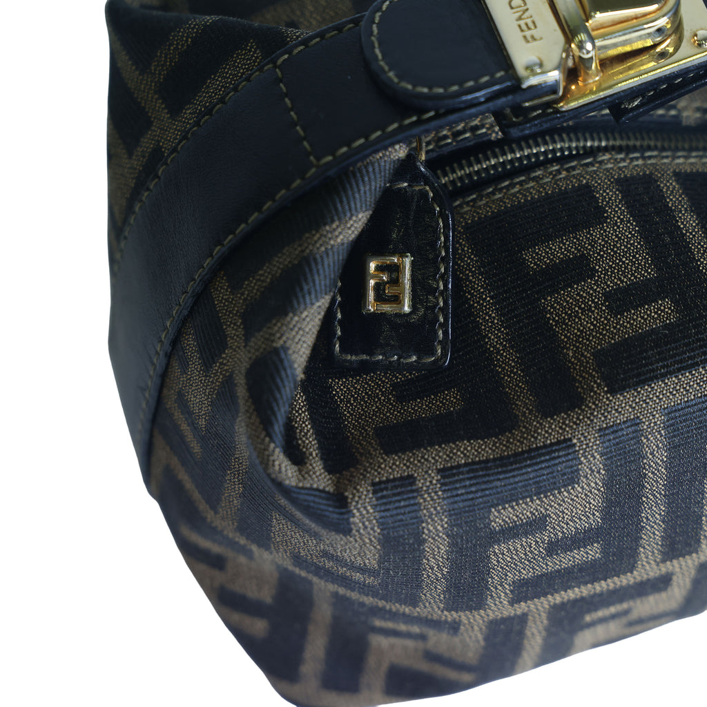 Preloved FENDI Zucca Canvas Leather Mini Cosmetic Bag Brown | Luxe Again Maison