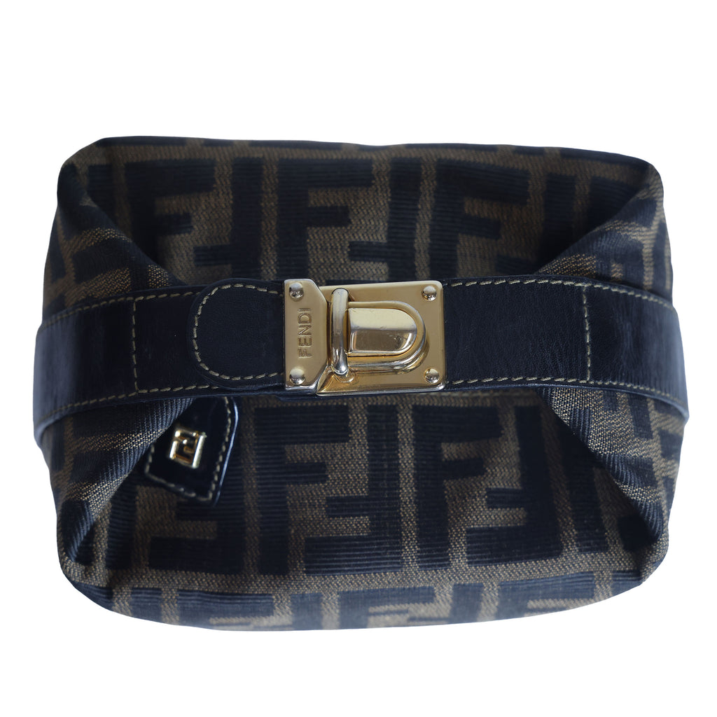 Preloved FENDI Zucca Canvas Leather Mini Cosmetic Bag Brown | Luxe Again Maison