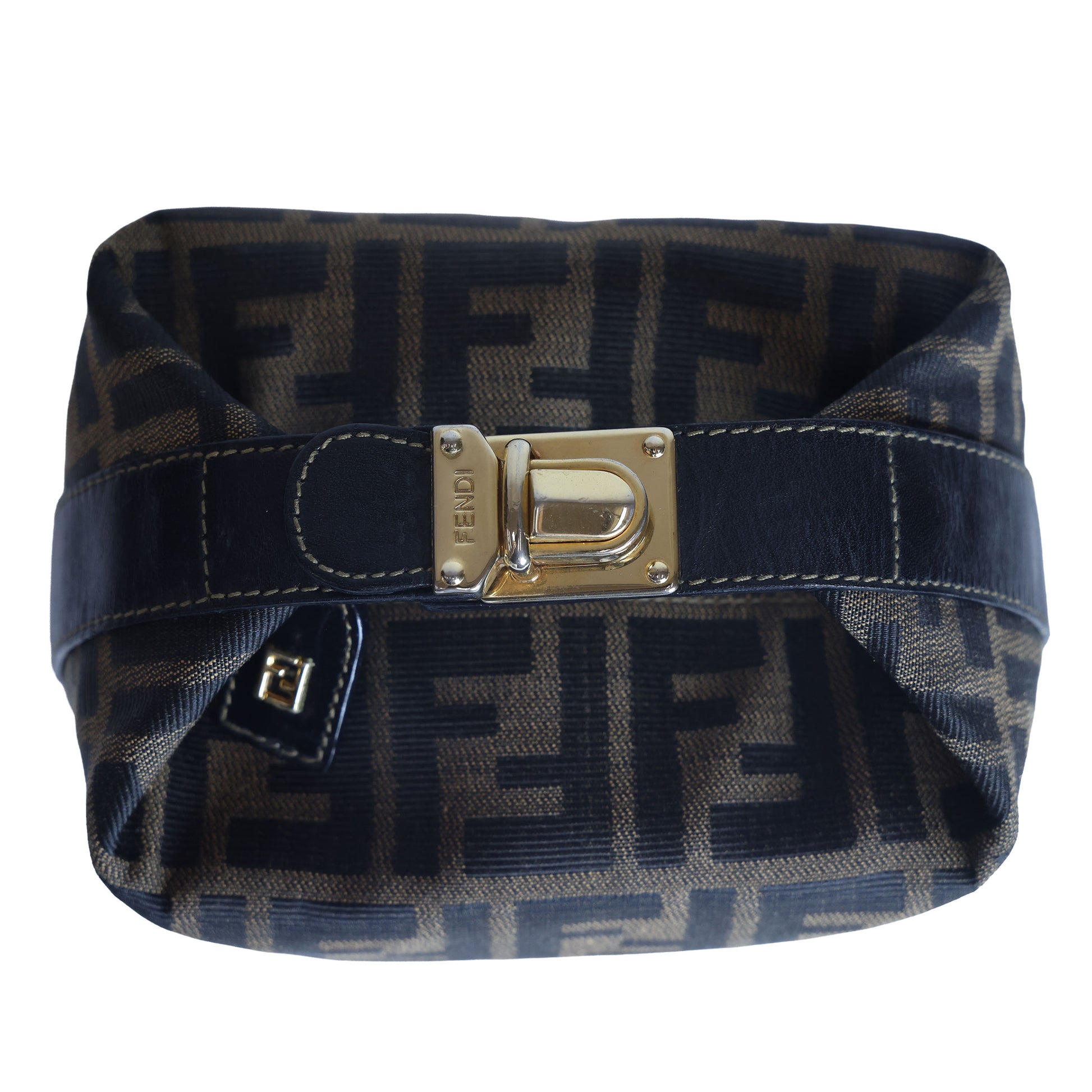 Preloved FENDI Zucca Canvas Leather Mini Cosmetic Bag Brown | Luxe Again Maison