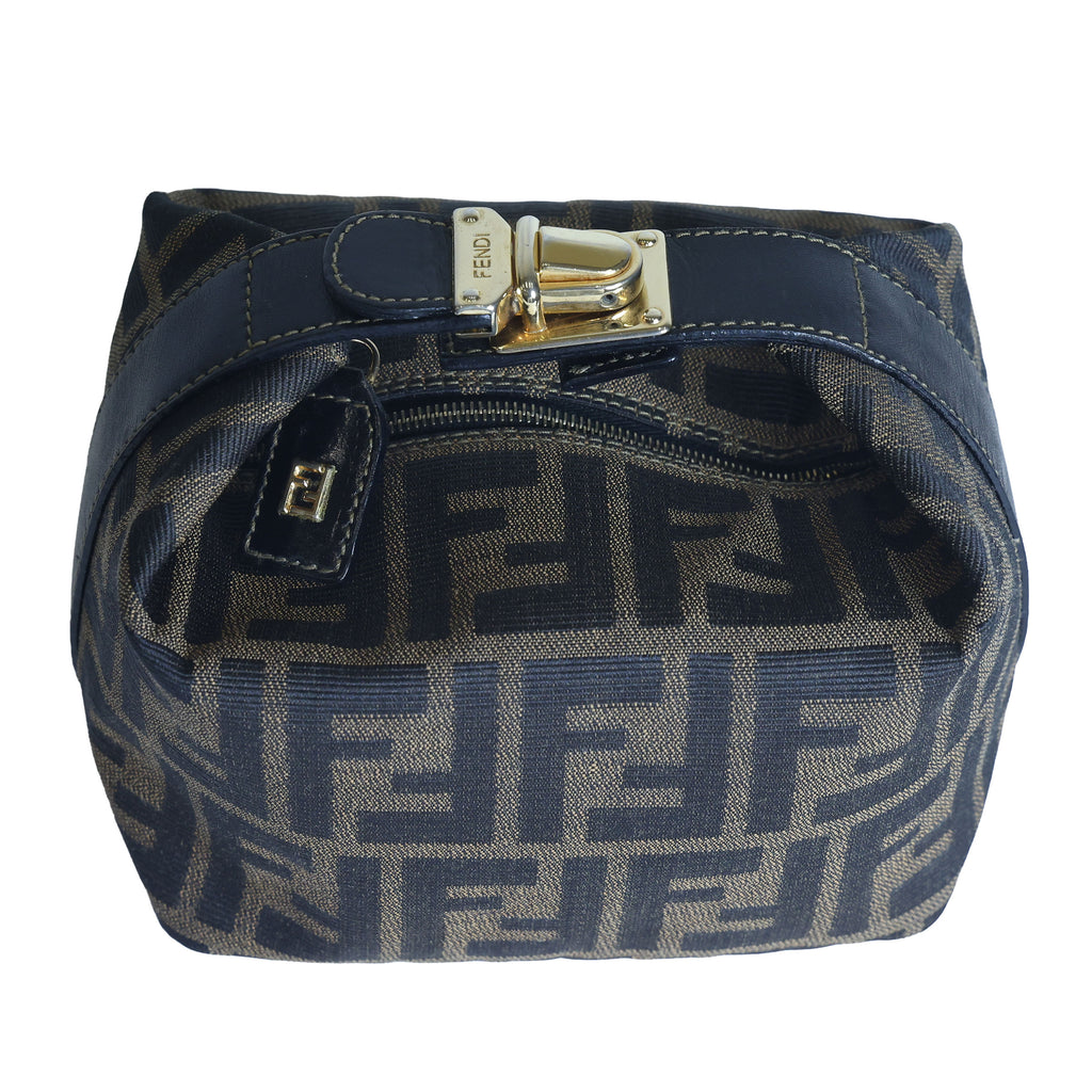 Preloved FENDI Zucca Canvas Leather Mini Cosmetic Bag Brown | Luxe Again Maison