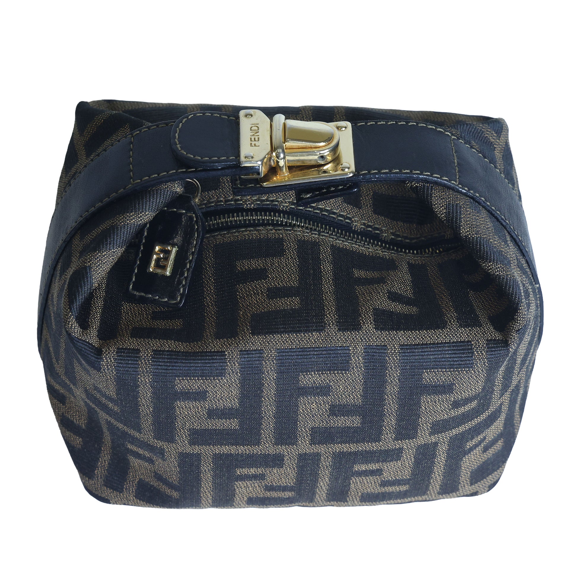 Preloved FENDI Zucca Canvas Leather Mini Cosmetic Bag Brown | Luxe Again Maison