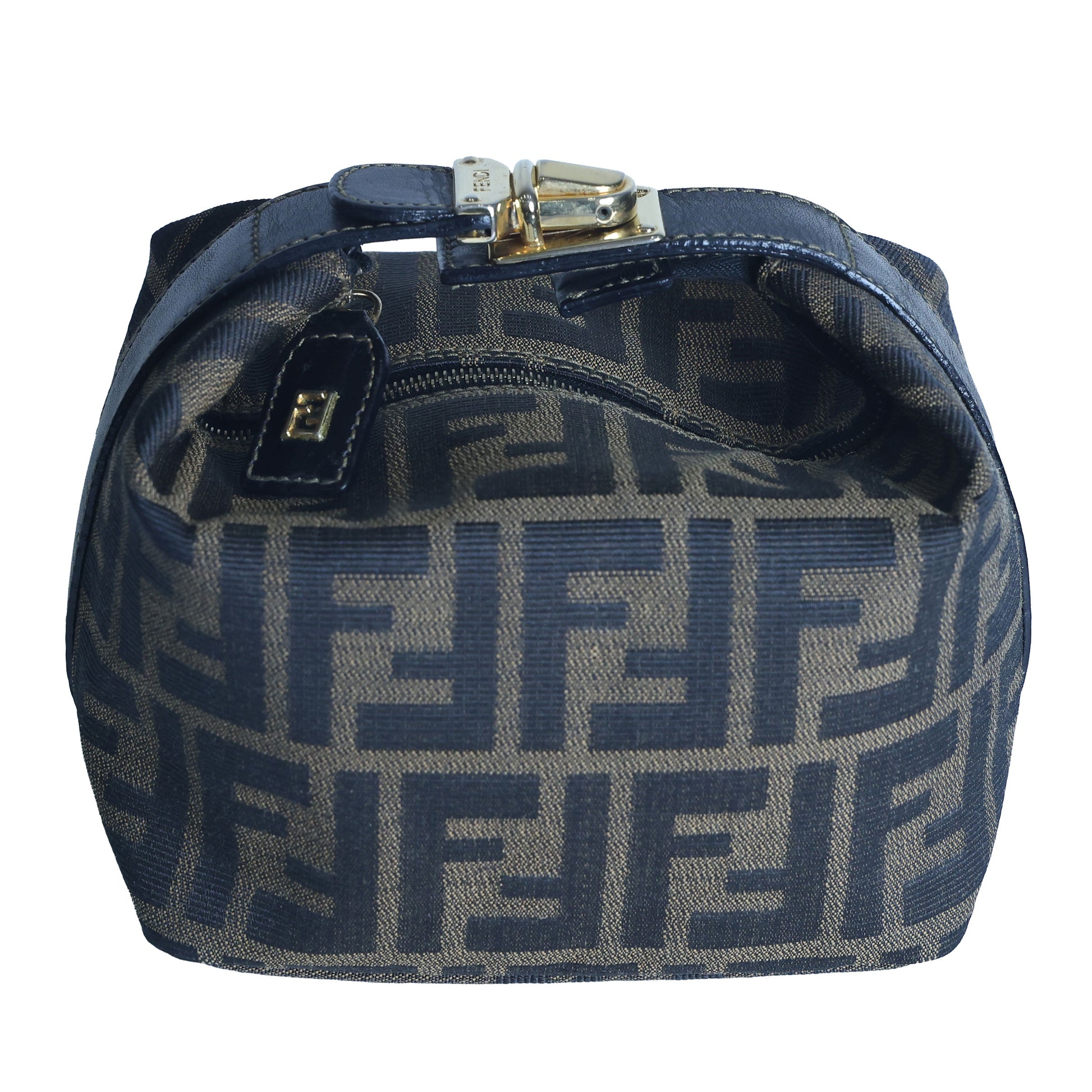 Preloved FENDI Zucca Canvas Leather Mini Cosmetic Bag Brown | Luxe Again Maison