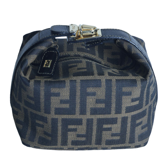 Preloved FENDI Zucca Canvas Leather Mini Cosmetic Bag Brown | Luxe Again Maison