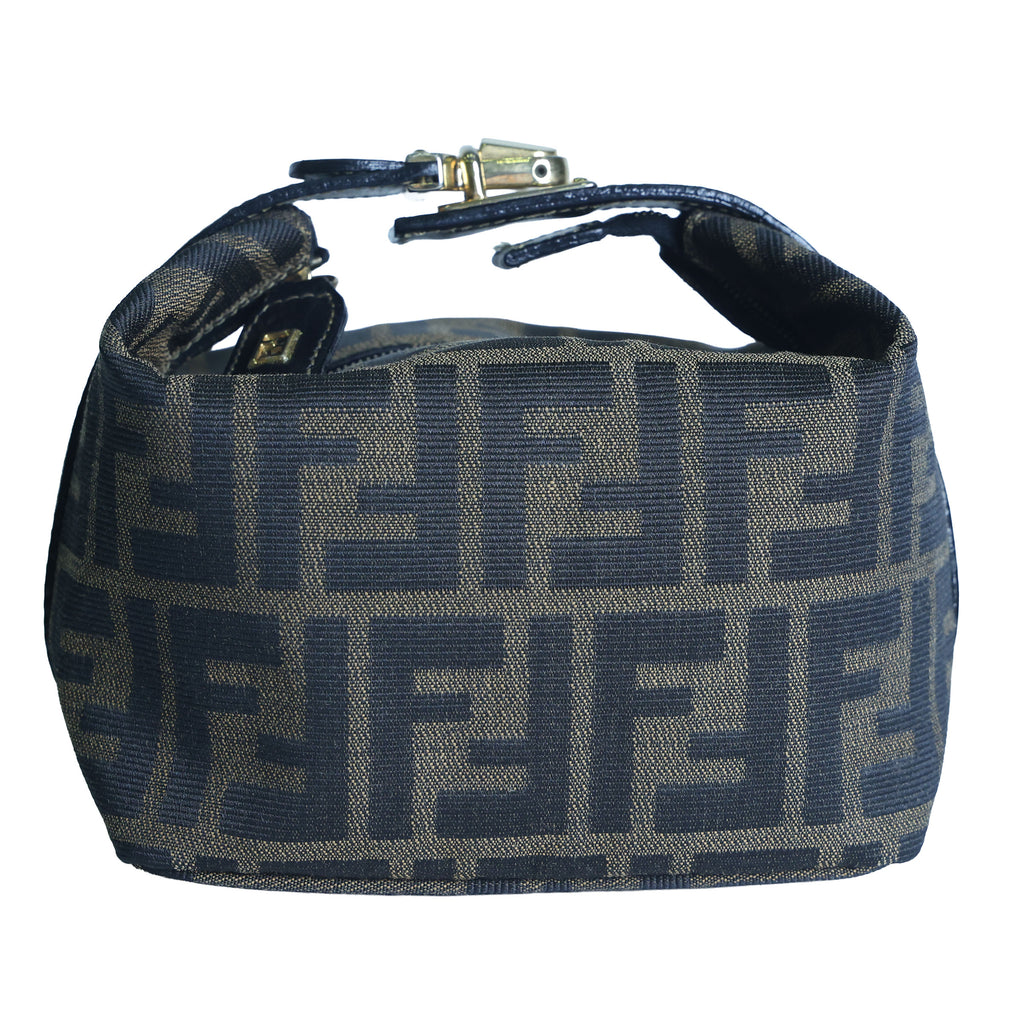 Preloved FENDI Zucca Canvas Leather Mini Cosmetic Bag Brown | Luxe Again Maison
