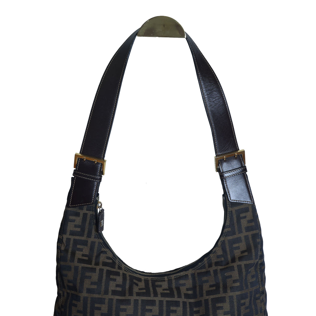 Preloved FENDI Zucca Canvas Leather Shoulder Bag Brown | Luxe Again Maison