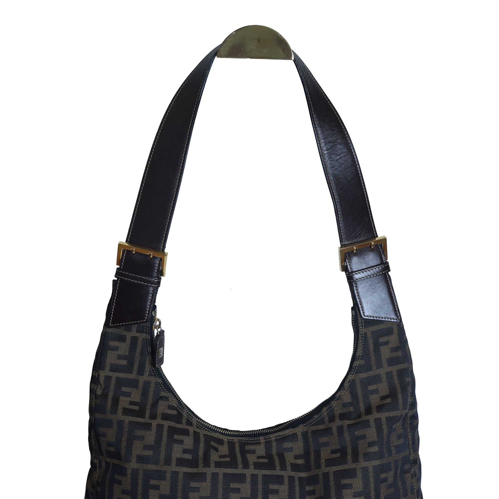 Preloved FENDI Zucca Canvas Leather Shoulder Bag Brown | Luxe Again Maison