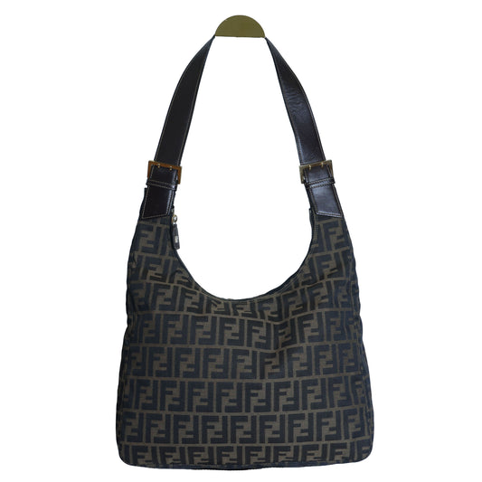 Preloved FENDI Zucca Canvas Leather Shoulder Bag Brown | Luxe Again Maison