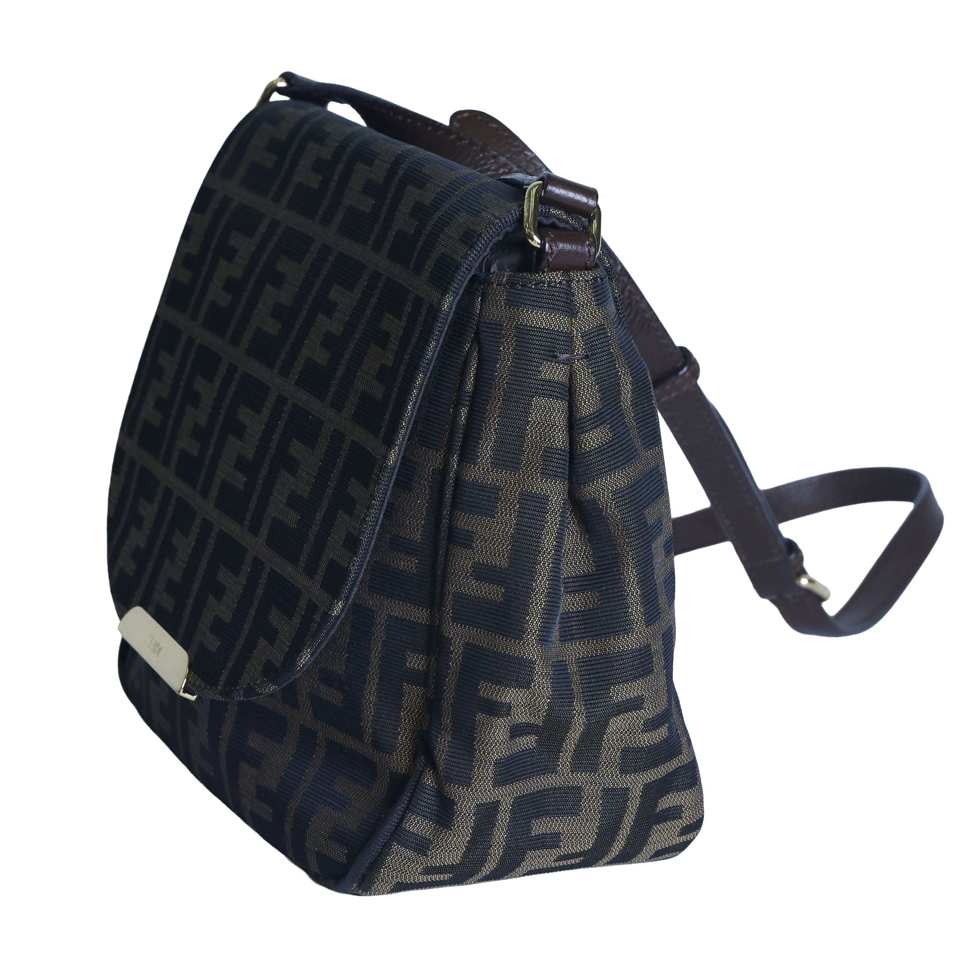 Preloved FENDI Zucca Canvas x Leather Shoulder Bag Brown 8BTXXX | Luxe Again Maison