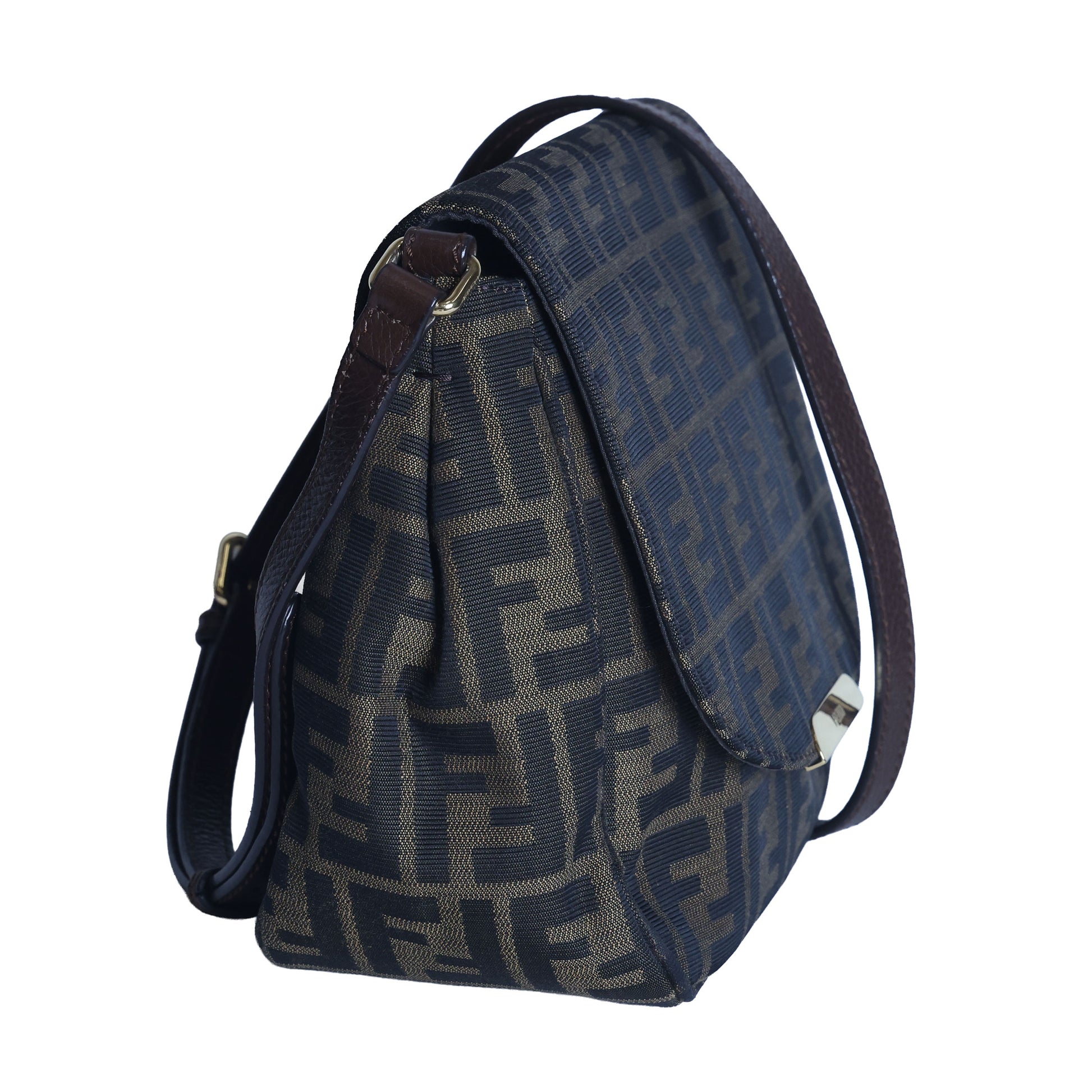 Preloved FENDI Zucca Canvas x Leather Shoulder Bag Brown 8BTXXX | Luxe Again Maison