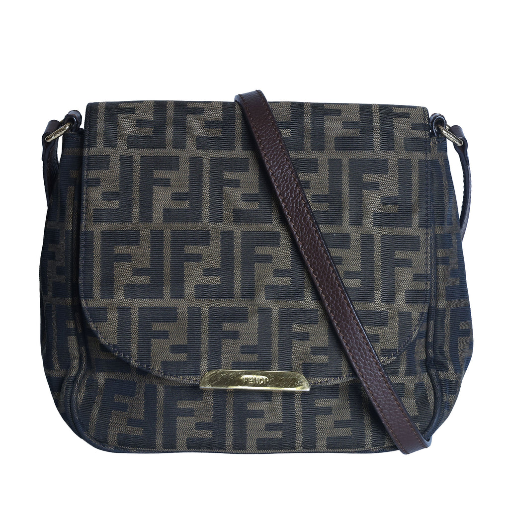 Preloved FENDI Zucca Canvas x Leather Shoulder Bag Brown 8BTXXX | Luxe Again Maison