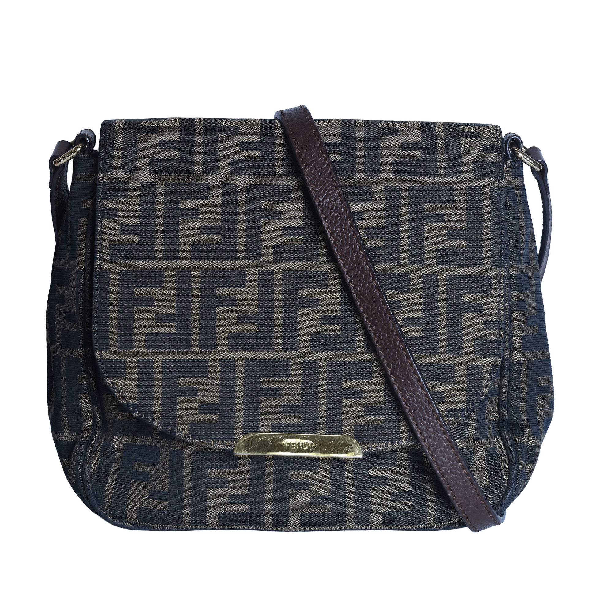 Preloved FENDI Zucca Canvas x Leather Shoulder Bag Brown 8BTXXX | Luxe Again Maison