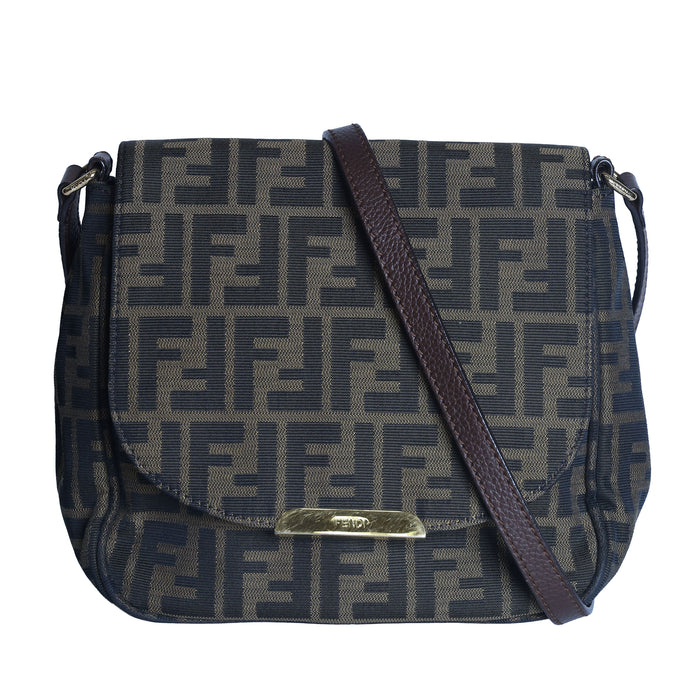 Preloved FENDI Zucca Canvas x Leather Shoulder Bag Brown 8BTXXX | Luxe Again Maison