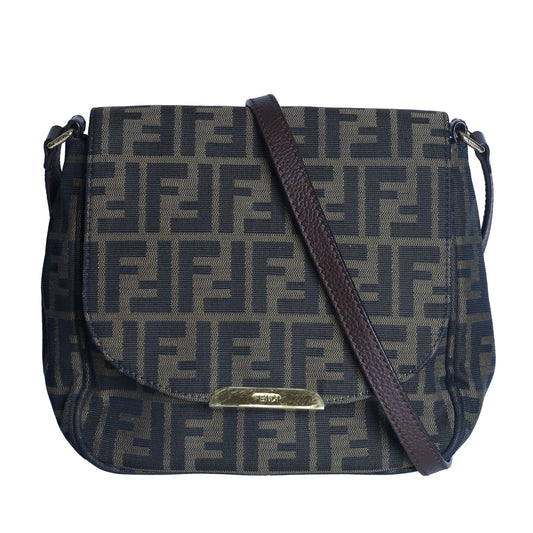 Preloved FENDI Zucca Canvas x Leather Shoulder Bag Brown 8BTXXX | Luxe Again Maison