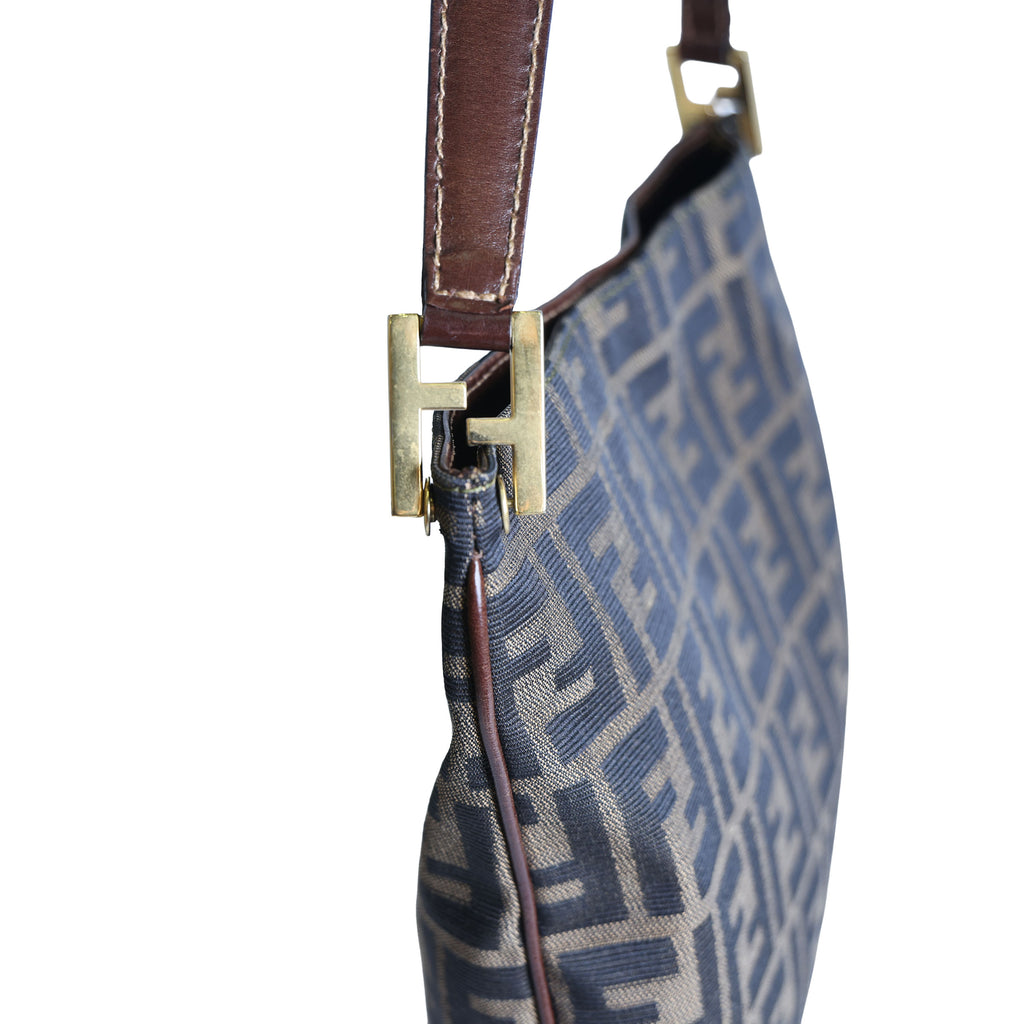 Preloved FENDI Zucca Canvas x Leather Trim Square One Shoulder Bag Brown | Luxe Again Maison