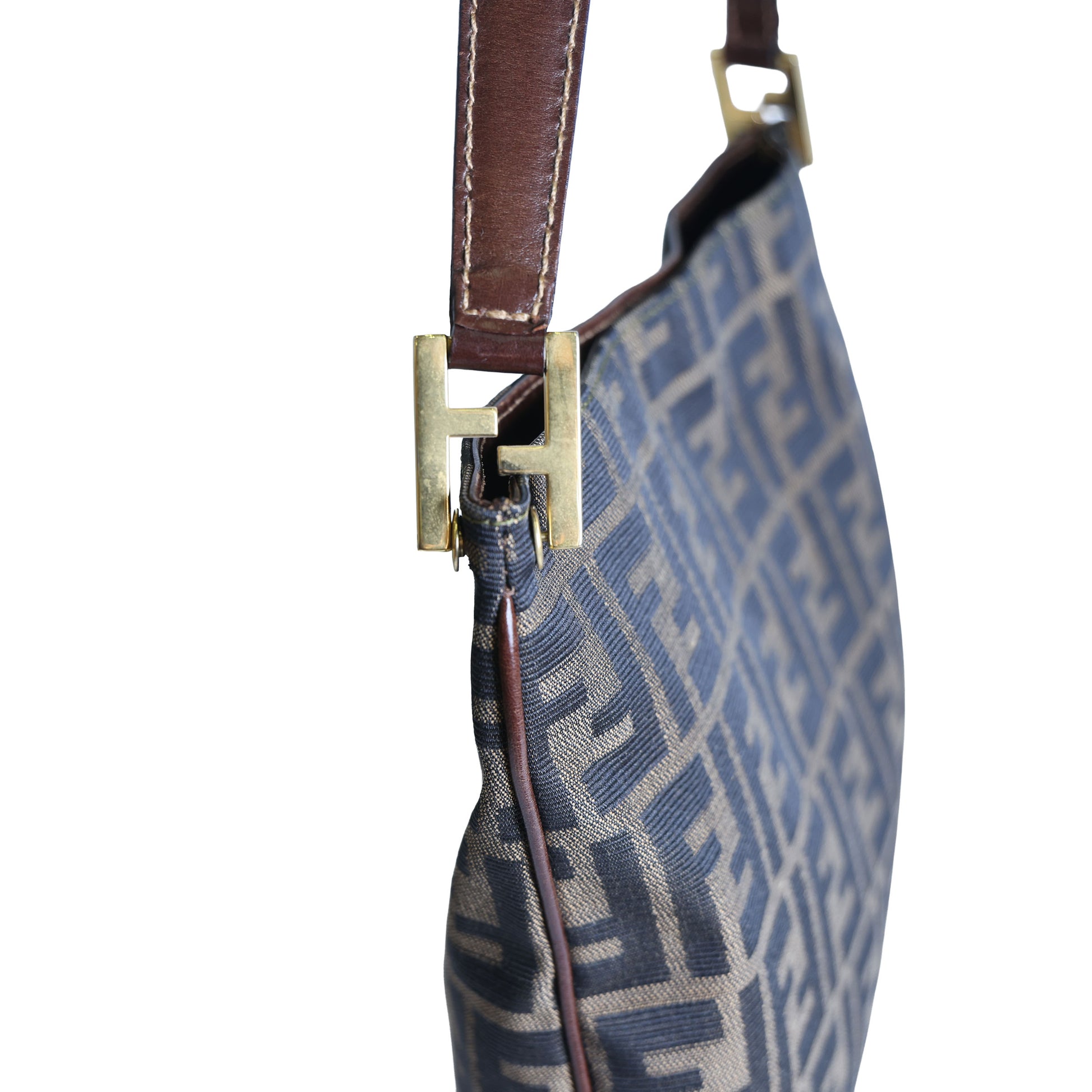 Preloved FENDI Zucca Canvas x Leather Trim Square One Shoulder Bag Brown | Luxe Again Maison