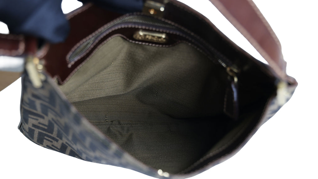 Preloved FENDI Zucca Canvas x Leather Trim Square One Shoulder Bag Brown | Luxe Again Maison