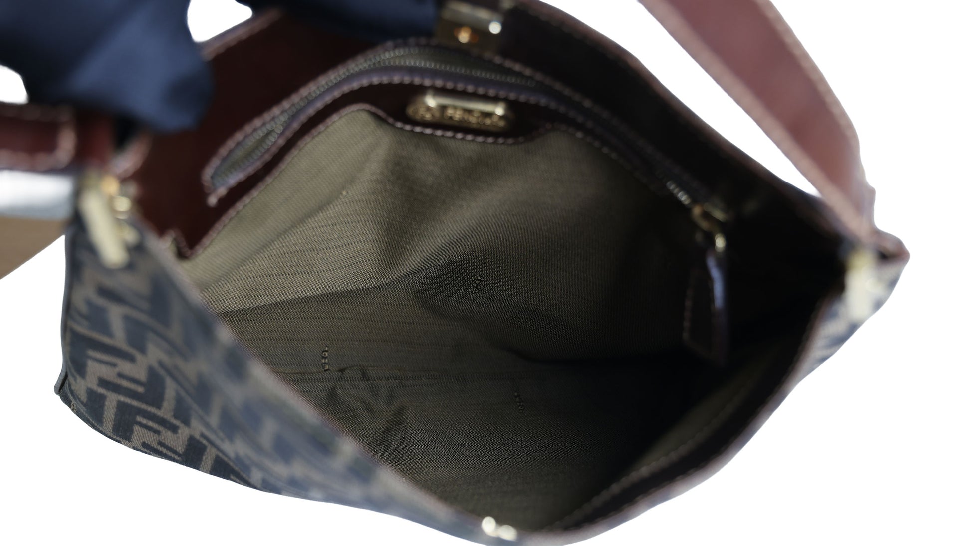 Preloved FENDI Zucca Canvas x Leather Trim Square One Shoulder Bag Brown | Luxe Again Maison