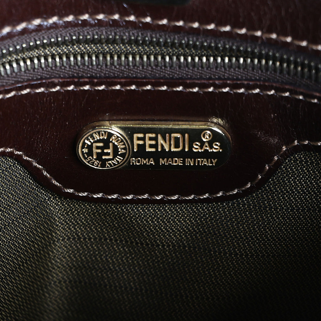 Preloved FENDI Zucca Canvas x Leather Trim Square One Shoulder Bag Brown | Luxe Again Maison