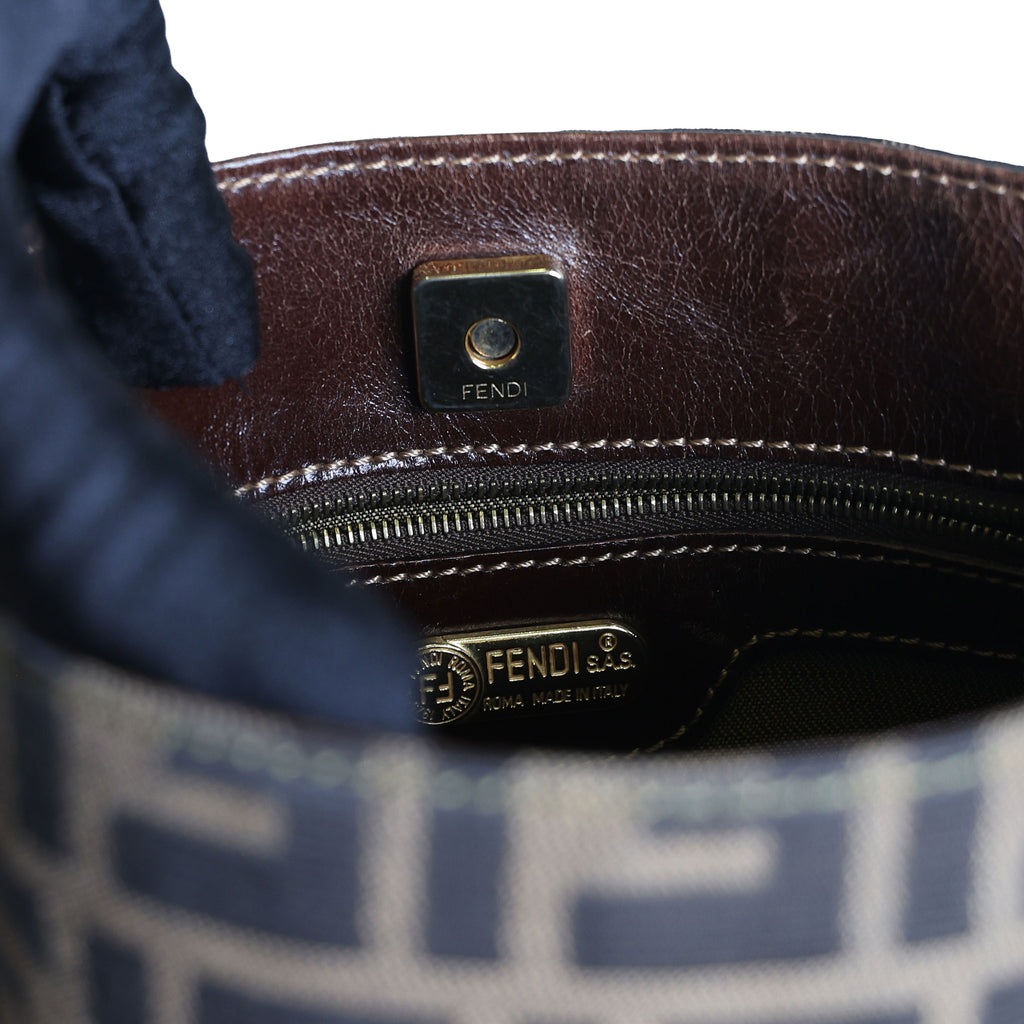 Preloved FENDI Zucca Canvas x Leather Trim Square One Shoulder Bag Brown | Luxe Again Maison