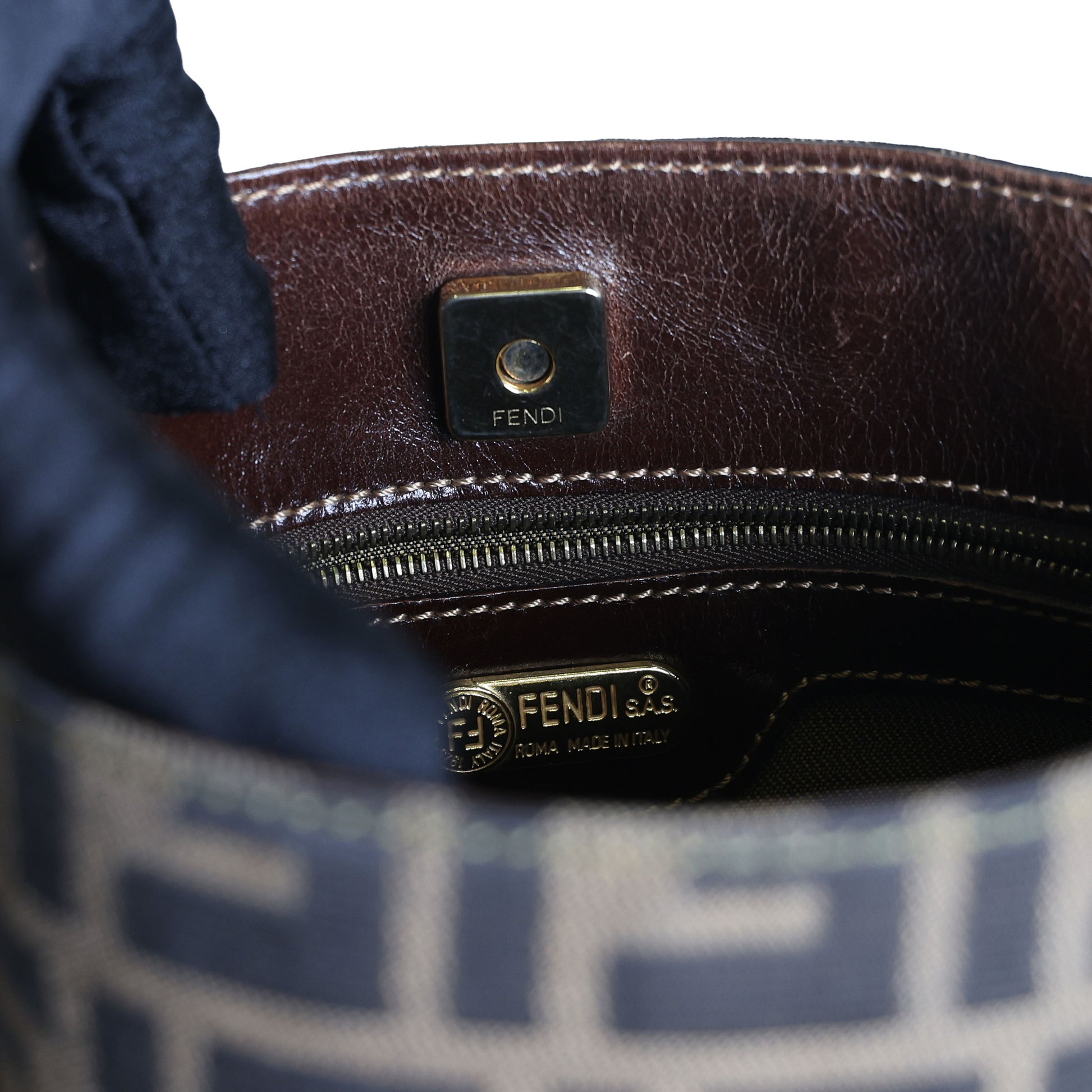 Preloved FENDI Zucca Canvas x Leather Trim Square One Shoulder Bag Brown | Luxe Again Maison