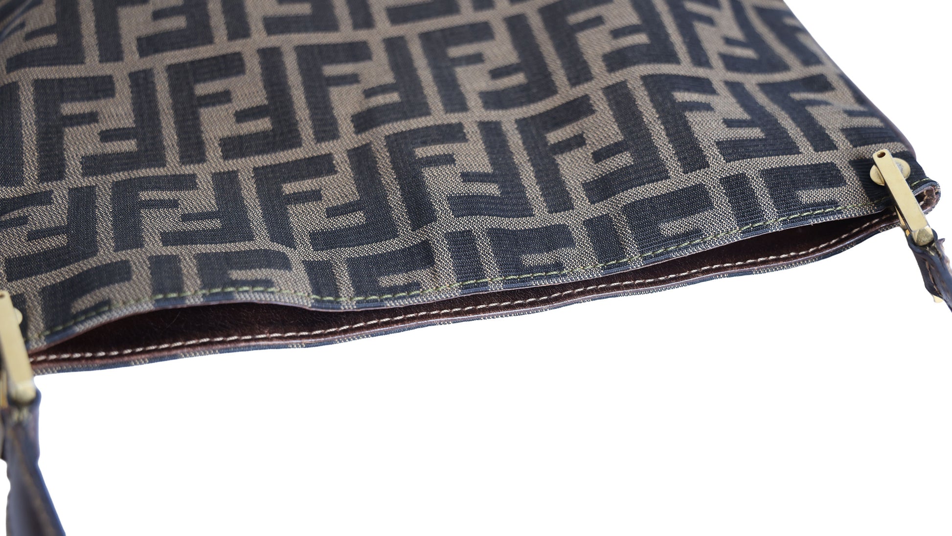 Preloved FENDI Zucca Canvas x Leather Trim Square One Shoulder Bag Brown | Luxe Again Maison