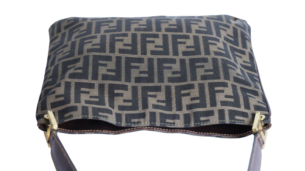 Preloved FENDI Zucca Canvas x Leather Trim Square One Shoulder Bag Brown | Luxe Again Maison