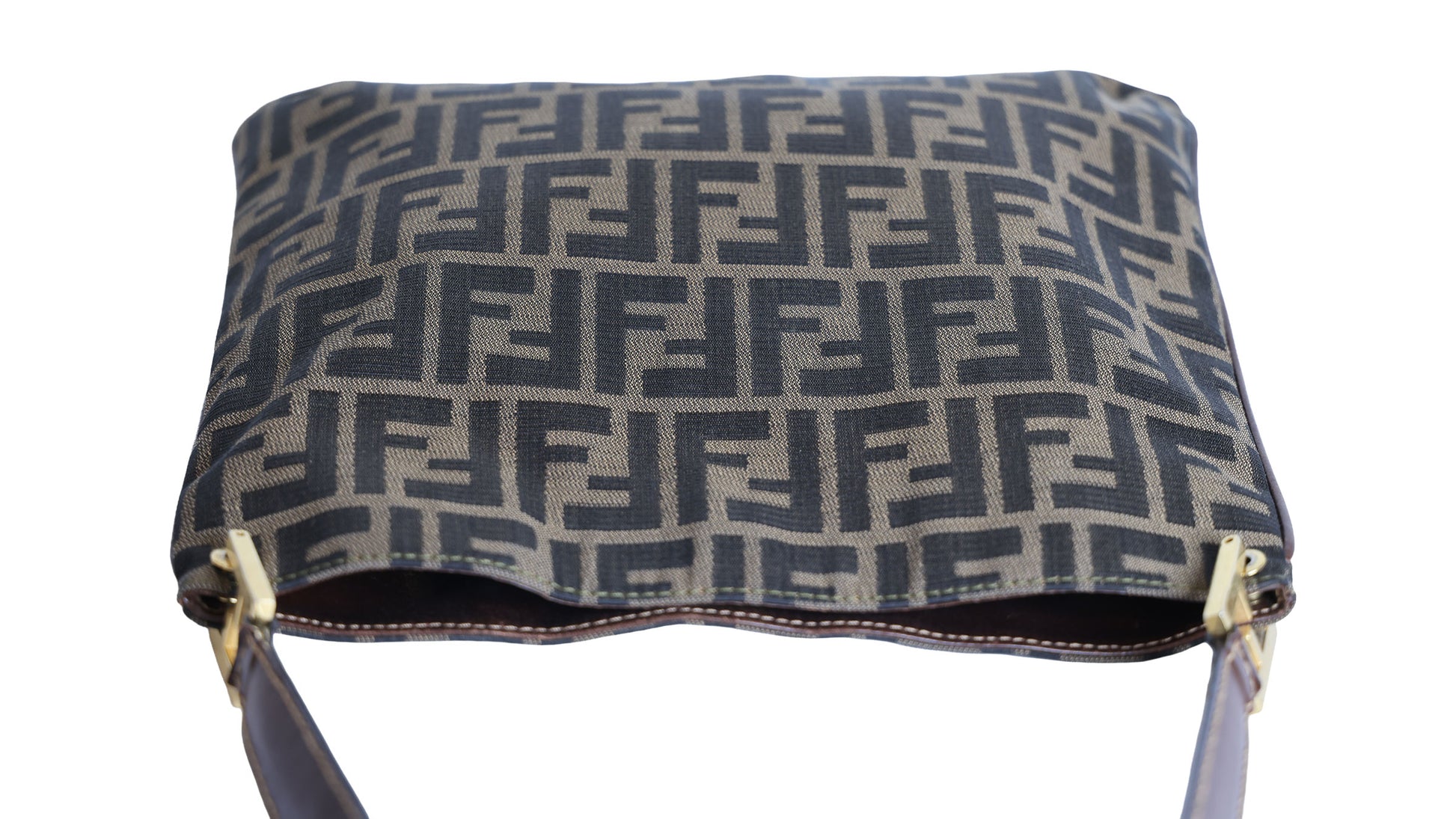 Preloved FENDI Zucca Canvas x Leather Trim Square One Shoulder Bag Brown | Luxe Again Maison