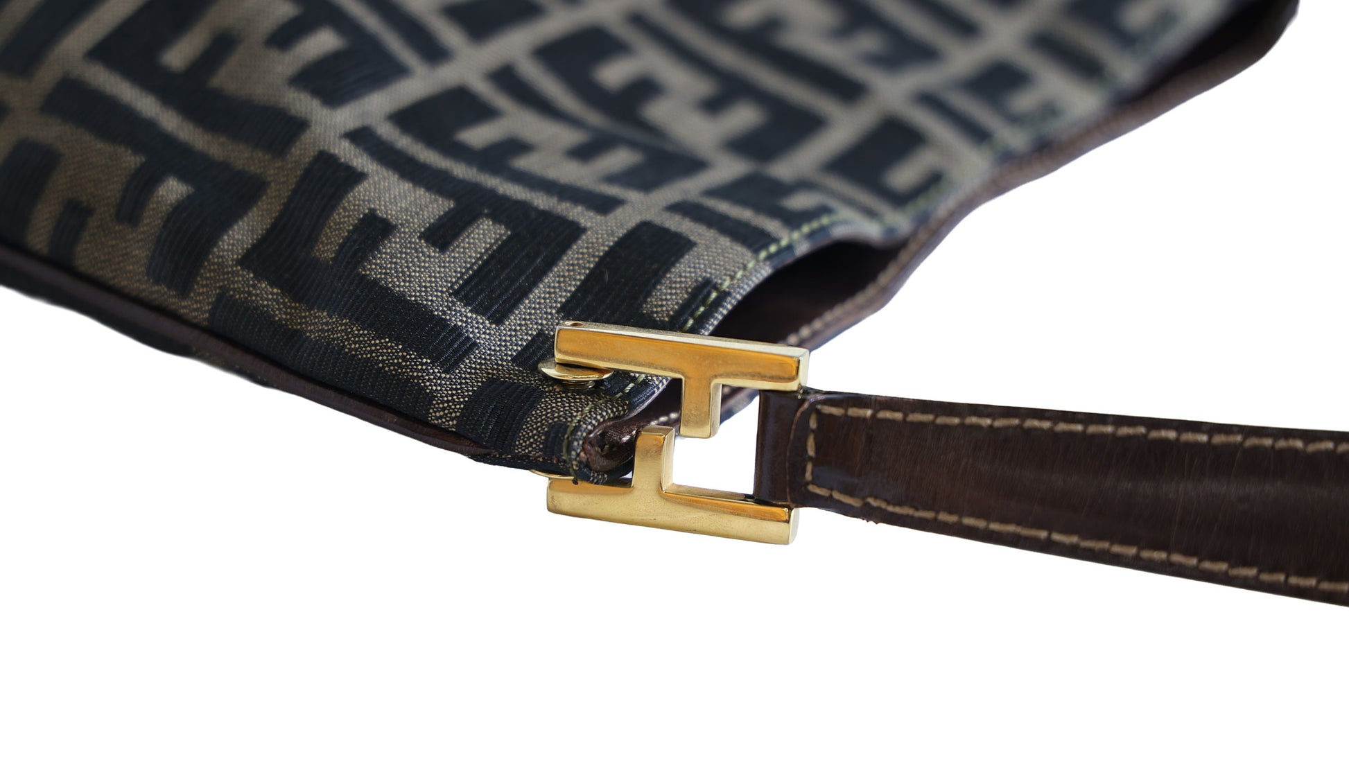 Preloved FENDI Zucca Canvas x Leather Trim Square One Shoulder Bag Brown | Luxe Again Maison