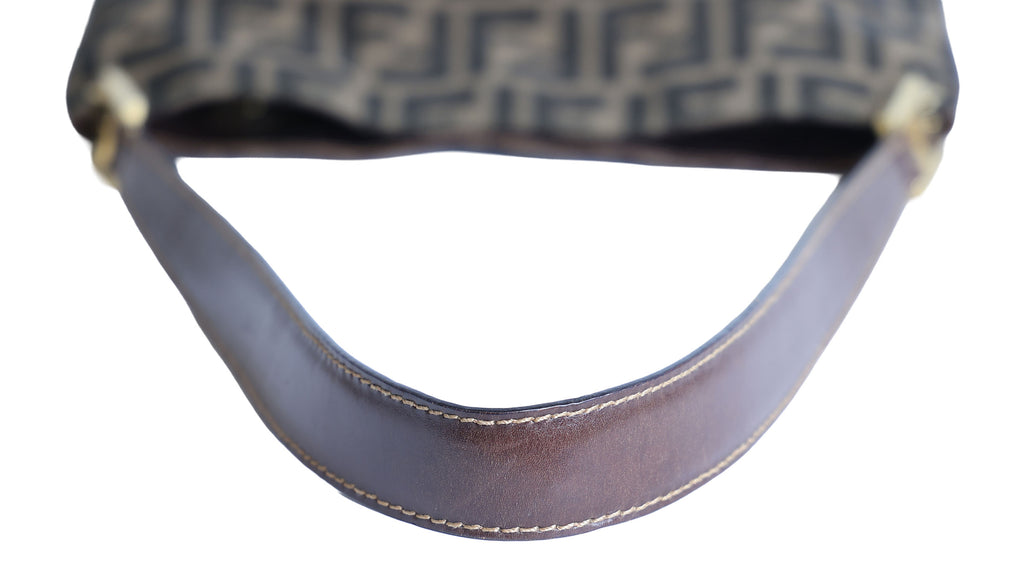 Preloved FENDI Zucca Canvas x Leather Trim Square One Shoulder Bag Brown | Luxe Again Maison