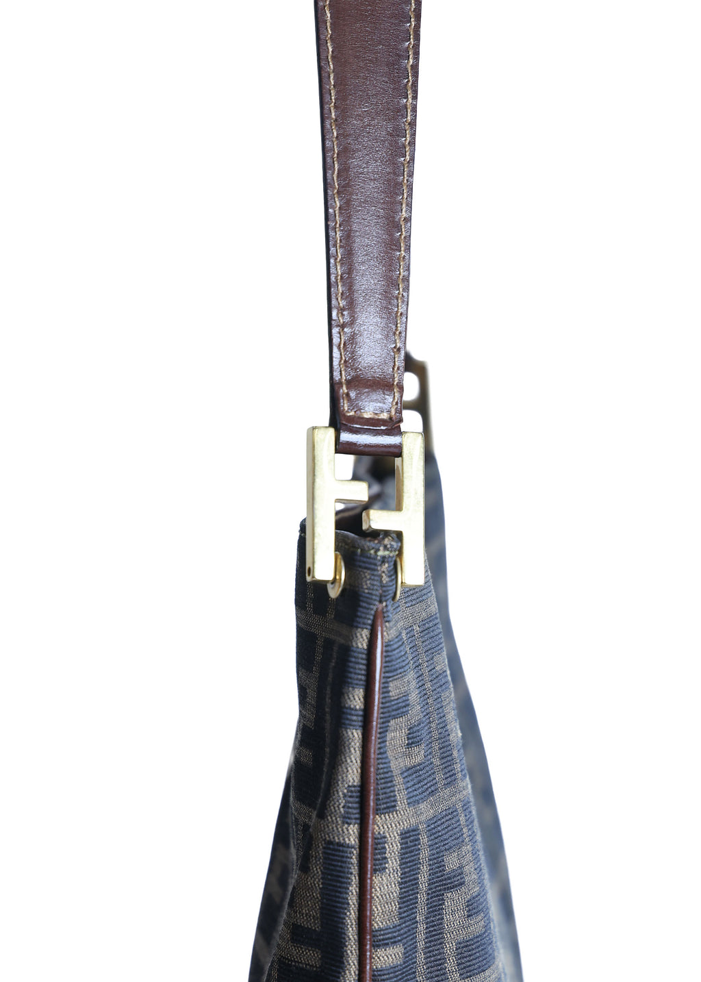 Preloved FENDI Zucca Canvas x Leather Trim Square One Shoulder Bag Brown | Luxe Again Maison