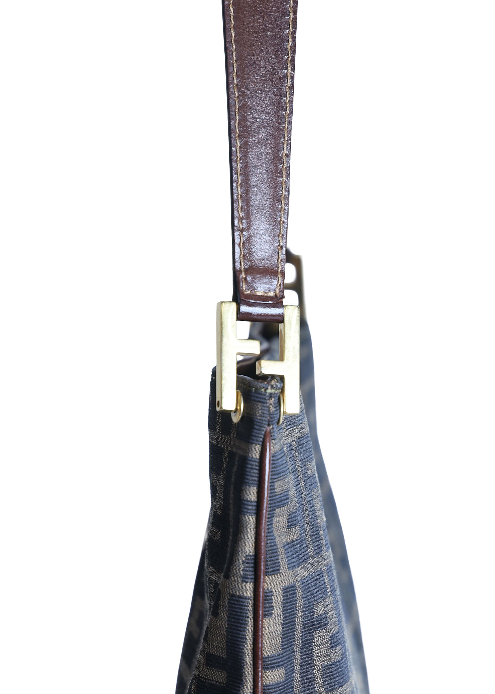 Preloved FENDI Zucca Canvas x Leather Trim Square One Shoulder Bag Brown | Luxe Again Maison