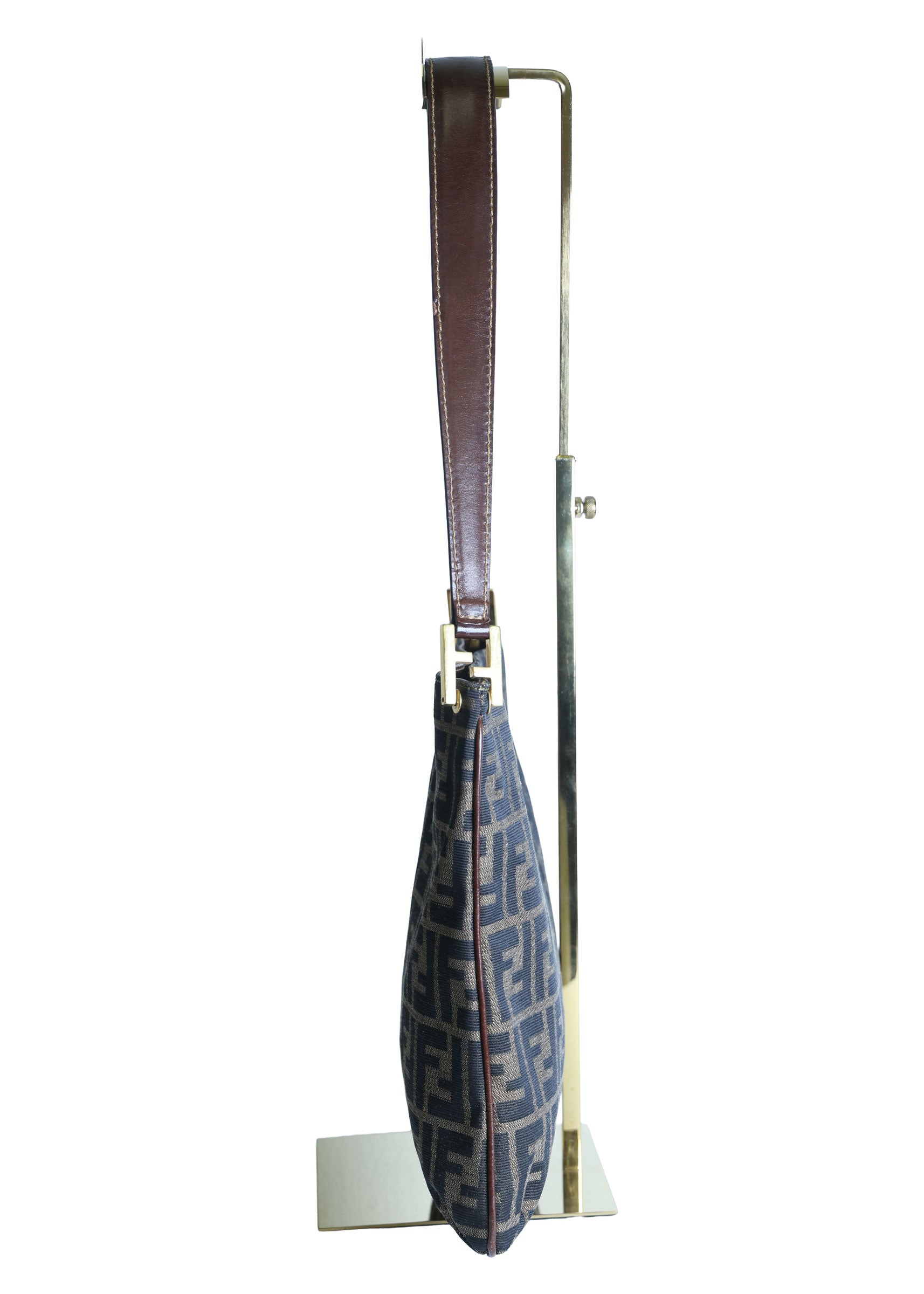 Preloved FENDI Zucca Canvas x Leather Trim Square One Shoulder Bag Brown | Luxe Again Maison