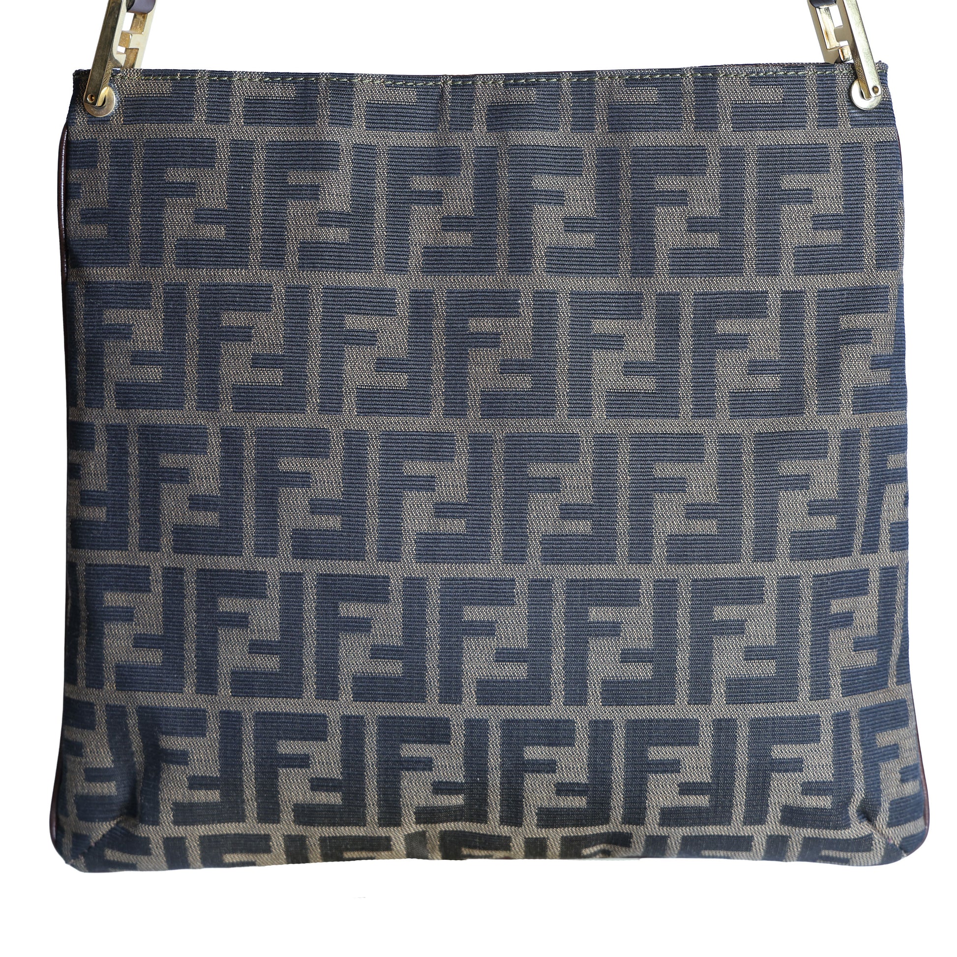 Preloved FENDI Zucca Canvas x Leather Trim Square One Shoulder Bag Brown | Luxe Again Maison