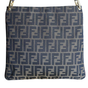 Preloved FENDI Zucca Canvas x Leather Trim Square One Shoulder Bag Brown | Luxe Again Maison