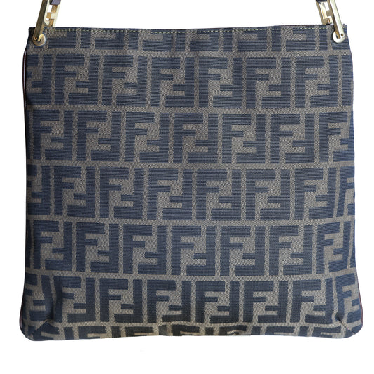 Preloved FENDI Zucca Canvas x Leather Trim Square One Shoulder Bag Brown | Luxe Again Maison