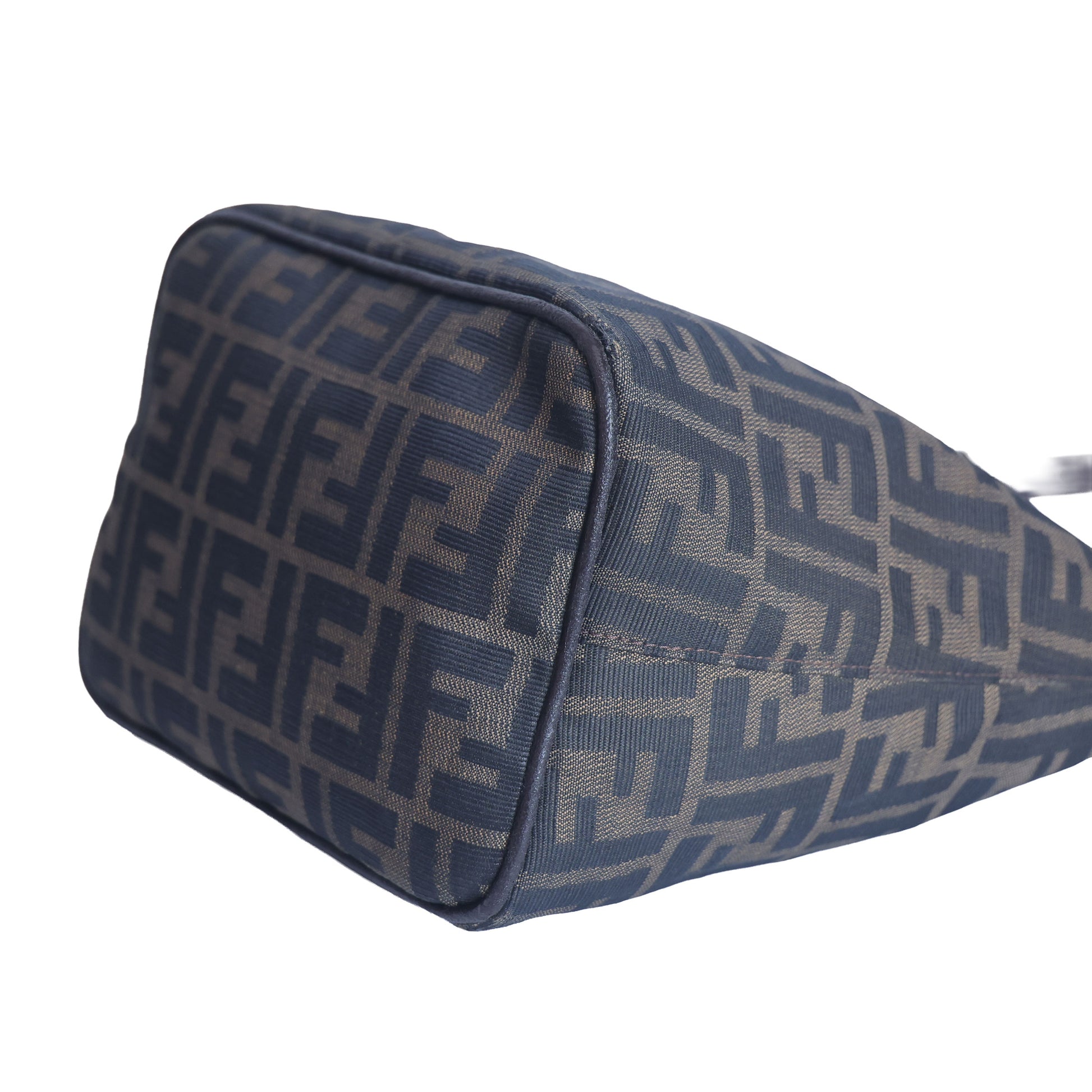 Preloved FENDI Zucca Canvas x Leather Square Pouch Bag Brown | Luxe Again Maison