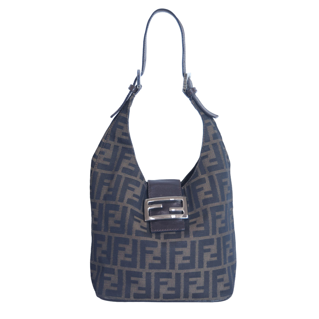 Preloved FENDI Zucca Canvas x Leather Square Pouch Bag Brown | Luxe Again Maison