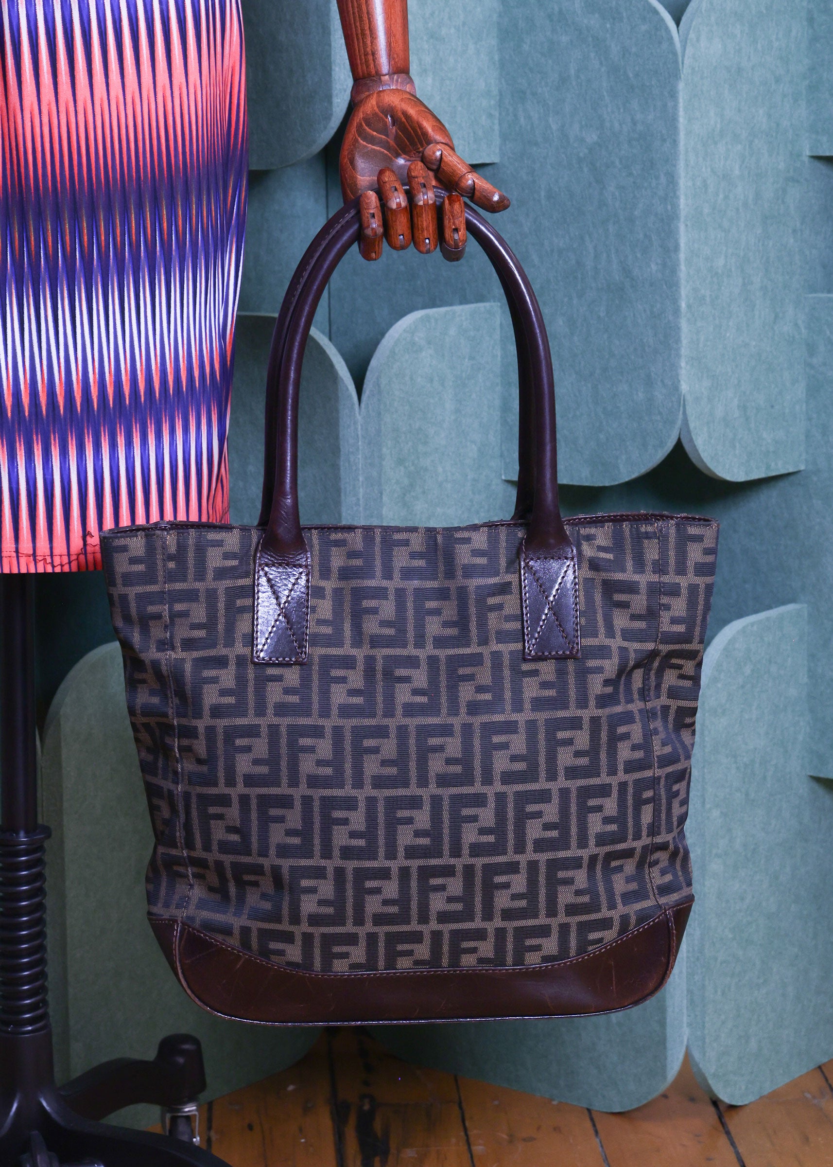 Preloved FENDI Zucca Canvas x Leather Tote Brown | Luxe Again Maison