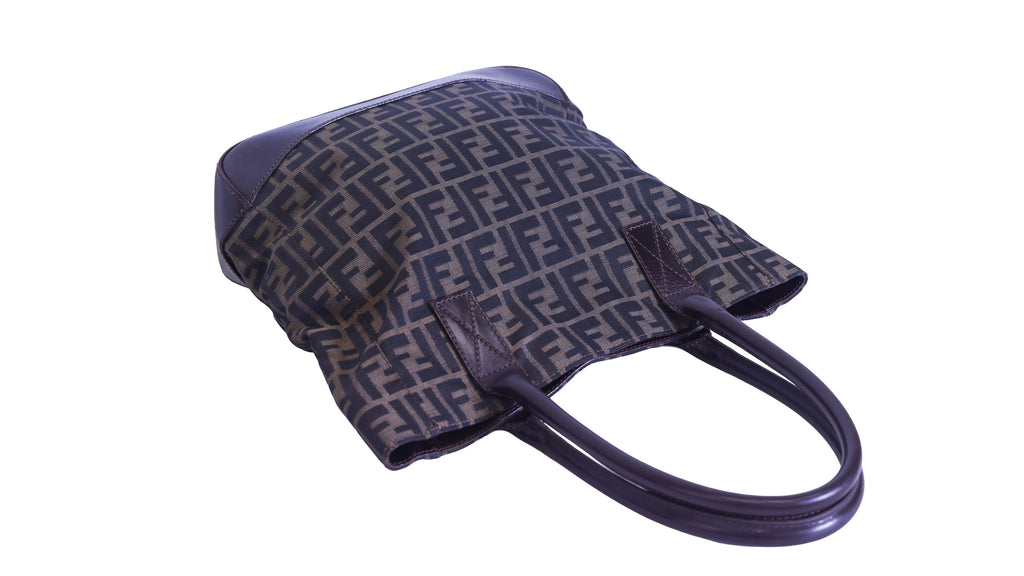 Preloved FENDI Zucca Canvas x Leather Tote Brown | Luxe Again Maison