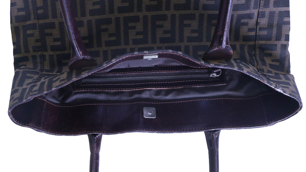 Preloved FENDI Zucca Canvas x Leather Tote Brown | Luxe Again Maison